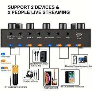 V8S Audio Mixer With Voice Changer,Podcast Mixer,Sound Card For Phone Gaming Karaoke Studio Live Streaming Podcast-N33R
