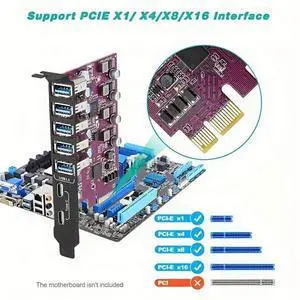 7 Ports USB 3.0 Expansion Card USB-A 5X USB-C 2X PCI Express USB Add In Card Hub Converter For Desktop PC Host Card-N33R