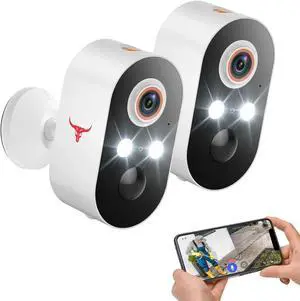 Wireless Security Camera, 2.4GHz Wi-Fi, Color Night Vision, AI Human Detection, PIR Motion Detection, 2-Way Talk, Outdoor Surveillance Bullet Cam (2 Pack)