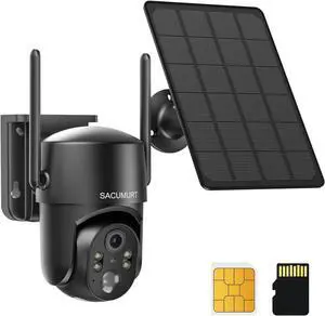 Solar Security Cameras Wireless Outdoor, No WiFi Security Camera Outdoor, 2K HD Video Cameras, 360 PTZ, Motion Detection, 2-Way Talk, IP66 Waterproof