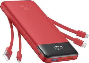 Charmast 20000mAh Portable Charger with 4 Built-in Cables & 6 Outputs, 20W Power Bank Fast Charging - USB C External Battery Pack for iPhone 16 15 14, Android, iPad, Tablet & More (Travel Essential)