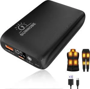 16000mah Heated Vest Battery Pack Compatible with Most Apparel and Venustas,Portable Power Bank with DC/USB/Type-C 7.4V/5V Output and LED Display for Heated Vest,Jacket,Pant,Blanket