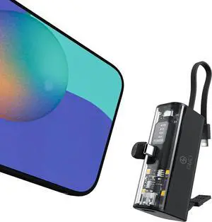 ONES Small Portable Charger, 5000mAh Fast Charging Power Bank, Smart Display, LED Lights, Mini Battery Pack Backup Charger for iPhone 16 15 14 13 12 11 Samsung etc, USB C Plug & Lighting Cable, Black