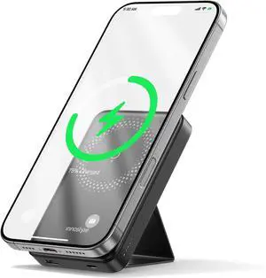 Magnetic Wireless Charger, 10000mAh Portable Power Bank with Foldable Stand, Slim Battery Pack, Fast Charging