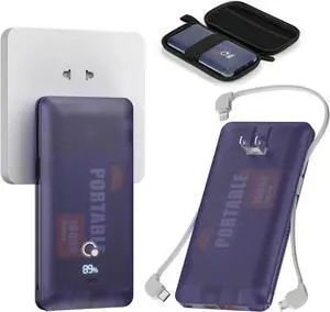 10000mAh Portable Charger with AC Wall Plug,Q Slim USB C Fast Charging Power Bank,5 Output External Battery Pack with Built-in 3 Cables Compatible with Different Kinds of mobilephone, Tablet