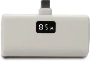 AT&T Essentials 5000mAh Type-C Power Bank Stone Tan UL Approved Fast Charging Portable Battery Pack with Built-in Kickstand