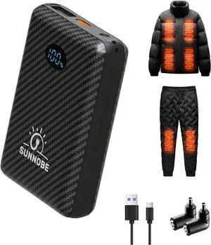 Battery Pack for Heated Vest, 7.4V/5V 10000mAh Power Bank for Heated Vest with DC/USB/Type-C Output and LED Display for Heating Clothing and Phones
