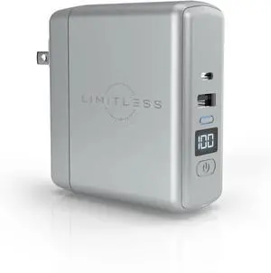 Limitless PowerPro Go 10,000mAh Power Bank 3-in-1 Wall Charger with Type-C Power Delivery, USB-A, & Qi Wireless Charging, Digital Display & Fast Charging for iPhone Android, Samsung (Silver)