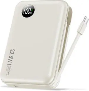 20000mAh Power Bank with LED Display, 22.5W PD Fast Charging & Built-in USB-C Cable | 4-Port Portable Charger for iPhone 16 15 14 13 Pro Samsung, Android, iPad, AirPods | Compact & TSA-Friendly