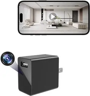 USB Charger Camera - HD 1080P Mini WiFi Security Camera - Small Micro Wireless Nanny Cam for Home Indoor Security