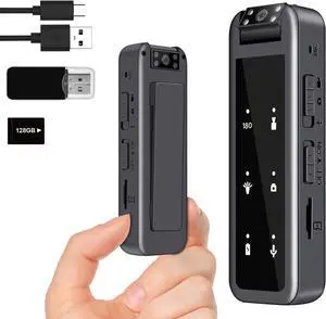 128GB Mini Body Camera,1080P Wearable Patrol Video Recording Camcorder with IR Night Vision, 5-Hour Battery & 180° Rotating Lens  Small Wearable Cam for Security, Police, and Outdoor Use