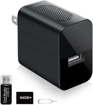 64GB Small Nanny Cam Security Camera Charger,1080P Mini Camera with Night Vision Motion Detection