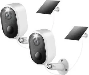 Solar Security Camera Outdoor Wireless 2 Pack, 2K Color Night Vision, Battery Powered PIR Motion Detection,2.4GHz WiFi Cameras for Home Surveillance, Light and Sound Alarm, 2-Way Audio