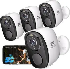 4PC 2.4G/5GHz WiFi Security Cameras Wireless Outdoor,2K Battery Home Security Camera with AI Detection,Siren, Surveillance Indoor Home Camera, Color Night Vision,2-Way Talk,IP65, Cloud/SD, Works Alexa