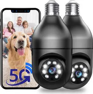 Light Bulb Security Cameras Wireless Outdoor, 5G& 2.4GHz WiFi Security Camera for Home security Outdoor Indoor, Motion Detection, Color Night Vision, Siren Alarm, Compatible with Alexa(2 Pack)