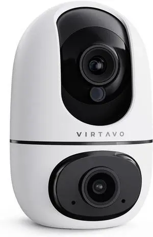 virtavo XD1 Indoor Security WiFi Camera, Wireless, Dual-Lens 360° PTZ Baby Monitor & Pet Cam, Motion Tracking, 2-Way Audio, Night Vision, Cloud/SD Storage, Phone App