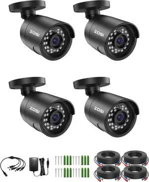 ZOSI 4 x 2MP 1080p Home Security Camera Outdoor Indoor (Hybrid 4-in-1 HD-CVI/TVI/AHD/960H Analog CVBS), 1920TVL HD CCTV Bullet Camera, 100ft Night Vision, Wide Angle, Weatherproof Surveillance Camera