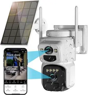 Kurain 6MP Solar Security Cameras Wireless Outdoor, 2.4G/5G WiFi 6, Panoramic & Tracking Dual Lens 2-in-1 Home Security Camera with Color Night Vision/PIR Alarm/Human Tracking/2-Way Audio/360°PTZ