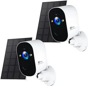 1080P 2Pack Solar Camera Outdoor Wireless, 2.4GHz WiFi Battery Powered Camera Wireless Outdoor, Color Night Vision, AI Detection, SD/Cloud, Waterproof