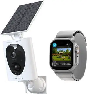 virtavo SolarFlask 2K Solar Security Cameras Wireless Outdoor, Starlight Lens, Color Night Vision, PIR Motion Detection, Battery-Powered, 2-Way Audio, Weatherproof, Cloud/SD Storage, 2.4GHz WiFi