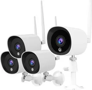 Rraycom 4Pack Security Cameras Outdoor/Home, 2K/3MP FHD Wireless IP Camera(Plug-in) with Night Vision, Motion Detection,24/7 Live View Video,IP66 Waterproof,Cloud Storage,Compatible with Alexa