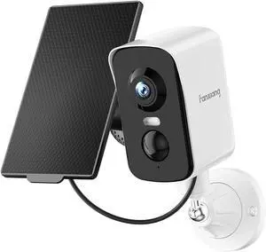 2K Wireless Security Camera Outdoor with Solar Panel & 64GB Card, Rechargeable Battery Camera Wireless WiFi, 300° Pan Rotating, PIR, Color Night Vision, AI Motion Detection, 2-Way Audio, IP65
