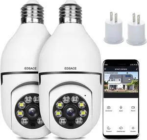 Light Bulb Camera 2 Pack,5g Dual Band Bulb Camera,WiFi 6 Light Bulb Camera Pack of 2, 2.4G/5G WiFi Light Bulb Camera, Home Secuirty Socket Camera,360 Degree Panoramic Camera 2pcs
