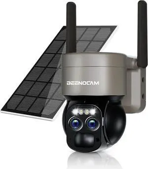 4K Solar Security Cameras Wireless Outdoor with Dual-Lens,360°PTZ Battery Powered Cameras for Home Security Outdoor,8MP Color Night Vision,PIR Sensor,Auto Tracking,Spotlight/Siren,Alexa,2.4/5Ghz,IP66