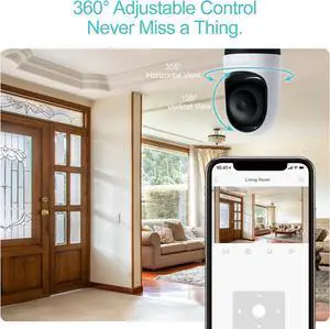 Indoor Security Camera,Pan/Tile Smart Pet Camera,Baby Monitor,Sound/Motion Detection,Night Vision,US Cloud&SD Card Storage,Two-Way Audio,Compatible with Alexa&Google Home,2.4G WiFi