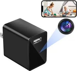 Hidden Camera USB Charger - Small WiFi Spy Camera - Mini Wireless Nanny Cam - Full HD 1080P - Indoor Home Security