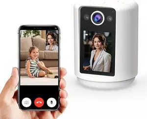 VSTARCAM Video Call Security Camera Indoor with 2.4 inch HD Screen,Baby Camera Monitor,Video Baby Monitor,One-Touch Call,Warm Light,360° PTZ, AI Detection,Plug in&Battery Powered,SD/Cloud Storage