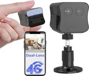 No WiFi Security Camera, 4G LTE Cellular Security Camera Wireless Indoor Cam with Night Vision, Built-in SIM Card, 20 Day Standby Battery, Dual Lens, 6X Hybrid Zoom, Human/PIR Motion