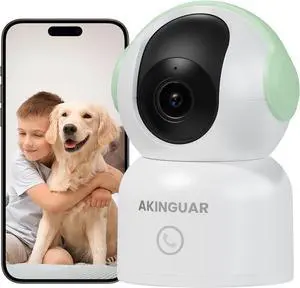 2K Security Camera for Home, 360°Pan Indoor Security Cameras with Motion Detection & One-Touch Call, Color Night Vision, Green