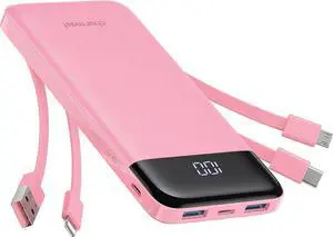 Portable Charger with Built in Cables, Portable Charger with Cords Wires Slim 10000mAh Travel Essentials Battery Pack 6 Outputs 3A High Speed Power Bank for iPhone Samsung Pixel LG Moto iPad