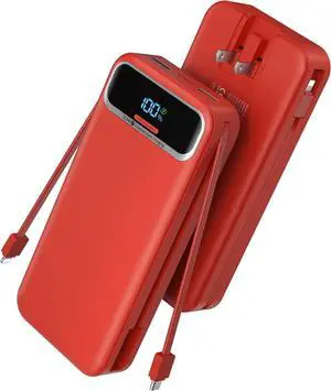 Portable Charger Power Bank with Built in Cables and AC Wall Plug,PD20W&SCP22.5W USB-C Super Fast Charging,20000mAh Travel Phone Charging,LED Display Battery Pack Compatible All iPhone Samsung etc