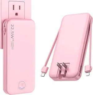 Portable Charger with Built in Cable and AC Wall Plug, USB C Power Bank 12000mAh 22.5W Super Fast Charging, Lightweight Portable Phone Charger Travel Battery Pack for iPhone, ect