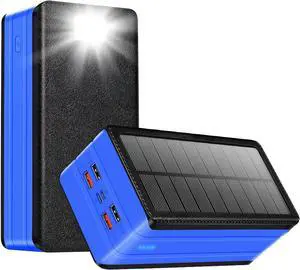 Solar Power Bank Battery Pack 80000mAh PD 22.5W Fast Charging Cellephone Charger USB-C in&Out with 9 LED Lights 3 Modes Flashlight Compatible with iPhone Tablet Earphone for Camping Outdoor