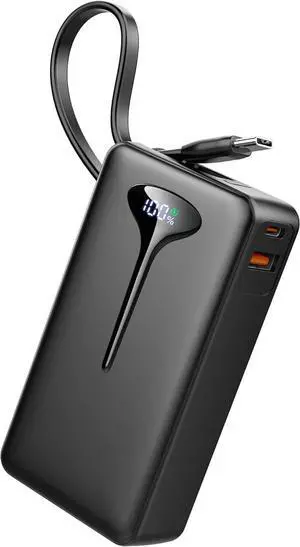 10000mAh Power Bank, 2025 Portable Charger USB C, 22.5W Fast Charging Power Bank with Built in Cable, Travel Portable Phone Charger with 3 Output HD LED Display Battery Pack for iPhone Android Laptop
