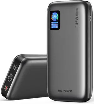 AsperX Laptop Power Bank,24,000mAh 145W Portable Charger,TFT Smart Display, PD 3.1 Fast Charging 3-Port USB C Battery Pack for MacBook,ipad,iPhone 16/15/14/13, Dell XPS, Galaxy S24, Steam Deck etc