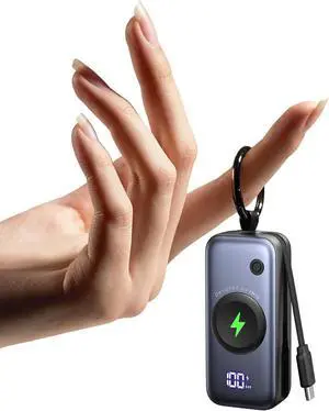 INIU Portable Charger, 5000mAh 20W PD Fast Charging Power Bank, with Built-in USB C Cable and Watch Charger, Ultra Small Keychain Battery Pack, Travel Charger for iPhone 16 15, Apple Watch, and More
