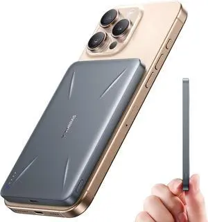 TORRAS 0.3 Slim for MagSafe Portable Charger, 5,000mAh Magnetic Power Bank for iPhone, Wireless Charger Fast Charging with USB-C Cable, Magsafe-Compatible Battery Pack for iPhone 16/15/14/13/12