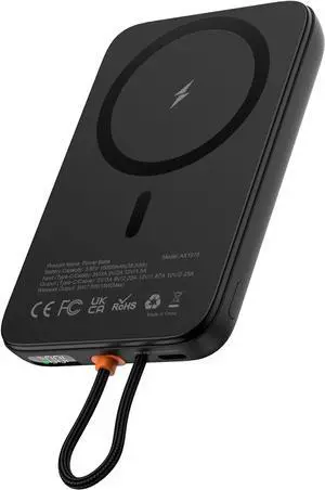 AsperX for Magsafe Power Bank, 10,000mAh Magnetic Battery Pack Built-in USB-C PD 22.5W Fast Charging, LCD Display, Magnetic Portable Charger Compatible for iPhone 16/15/14/13/12 Series, Black