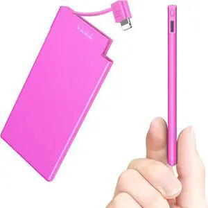 Auskang Thin Portable Charger with Built in Lightning Cable-5000mAh Slim Power Bank Compatible with iPhone 14/13/12/11/X/8/7 Pro Series(Not for iPhone 15 Series) -Thin Battery Pack for Travel