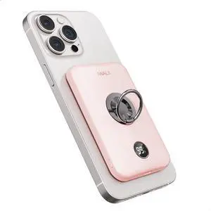 iWALK Magnetic Power Bank, 6000mAh Wireless Portable Charger with Finger Ring, Fast Charging Battery with USB-C LED Display Magsafe for iPhone 16/16 Plus/16 Pro/16 Pro Max, iPhone 15/14/13/12, Pink