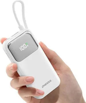 Portable Charger, 10,000mAh 35W Power Bank with Built-in USB-C Cable for Travel, Fast Charging Battery Pack for iPhone 16/15 Series, MacBook, Galaxy, iPad, AirPod,and More