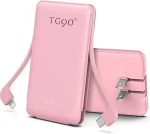 TG90° Portable Charger Power Bank, Ultra Small 5000mAh Battery Pack with Built-in Foldable AC Wall Plug and Cables, USB C Cell Phone External Battery Charger Compatible with iPhone and Android Devices