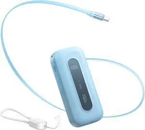 Power Bank 10,000mAh with Built-in Retractable Cable & C to L Cable, 30W Fast Charging Portable Charger, LED Display, Travel Battery Pack for iPhone 16/15/14/13 Series Samsung