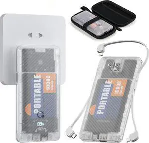 10000mAh Portable Charger,Q Slim USB C Power Bank,5 Output 2 Input 20W Travel External Battery Pack with Built-in Cables and AC Wall Plug, Compatible with Different Mobilephone, Tablet and More
