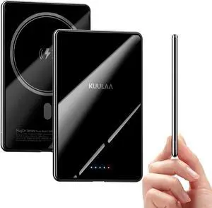 Kuulaa Magsafe Battery Pack 5000mAh, 0.27 in Ultra Slim Magsafe Portable Charger Slim Magnetic Apple Portable Charger 20W Power Delivery Power Bank for iPhone 16/15/14/13/12 Series,Black