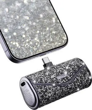 iWALK Upgraded Sparkly Portable Charger 22.5W, 5000mAh Power Bank for iPhone 16/15 Series, Mini Battery Pack with Built-in USB-C Connector Compatible with Samsung S25/24 Series, iPad Pro/Air, AirPods